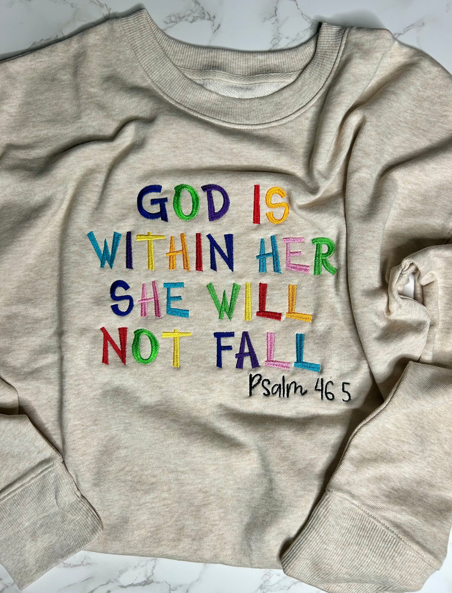 “God Is Within Her, She Will Not Fall” Embroidered Sweatshirt