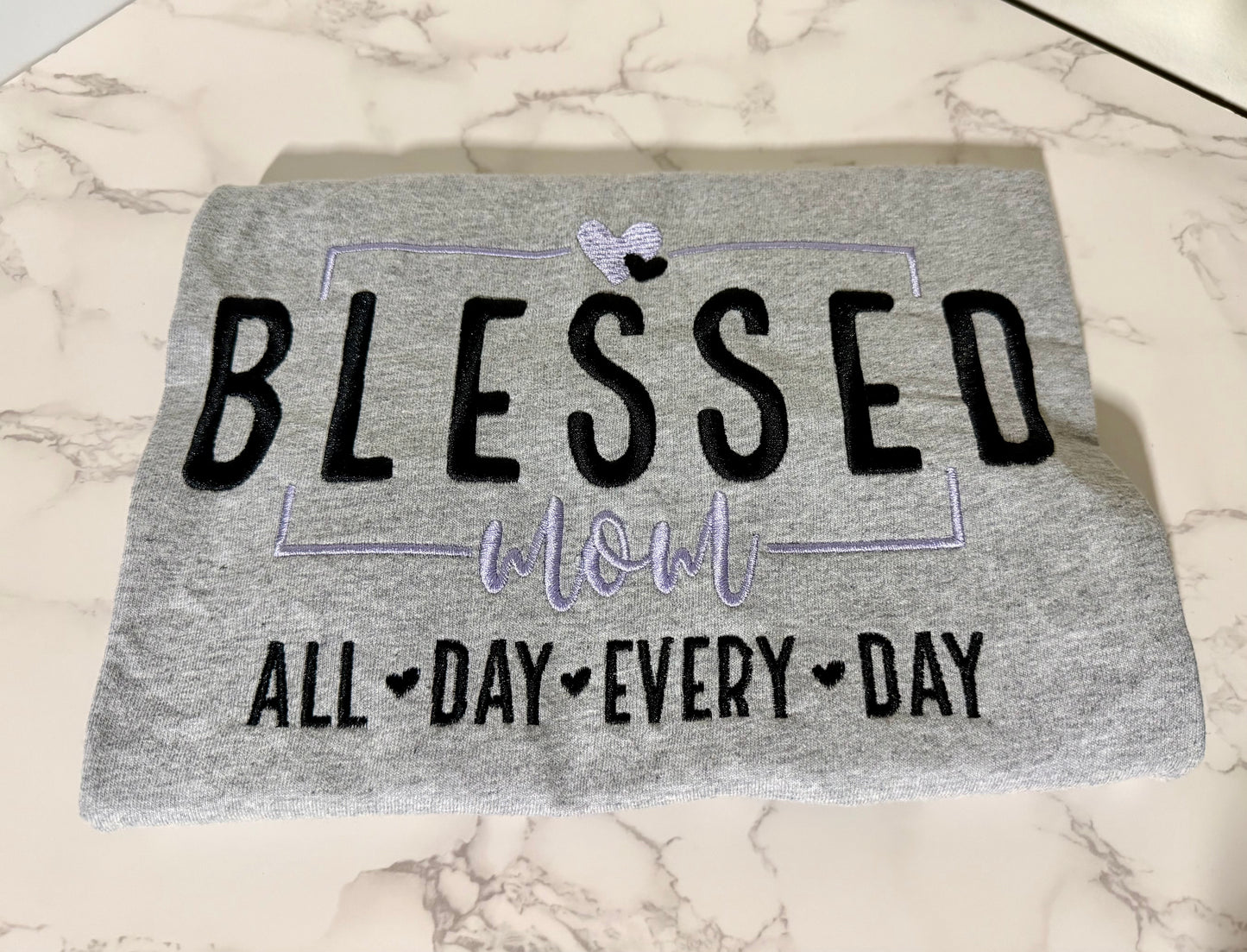 “Blessed Mom – All Day Every Day” Embroidered Tee