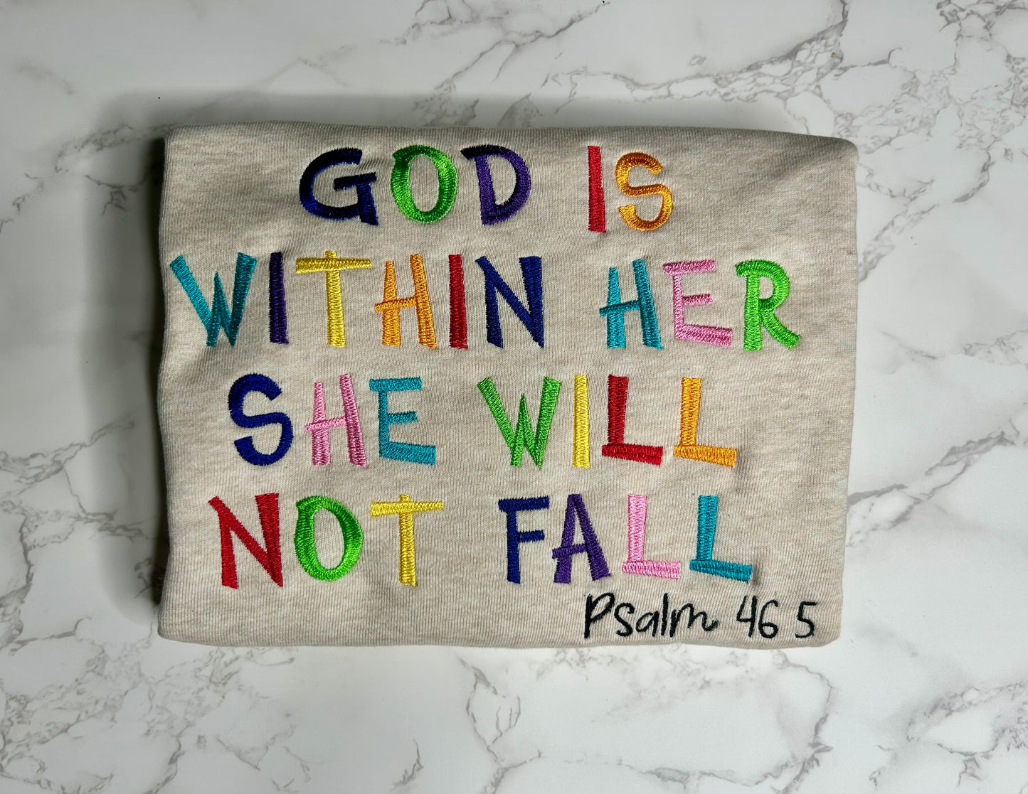 “God Is Within Her, She Will Not Fall” Embroidered Sweatshirt